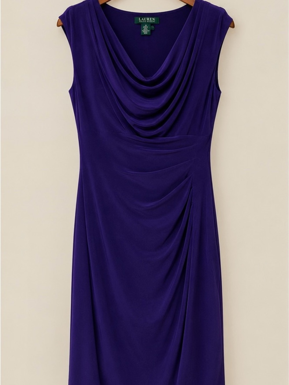 Lauren Ralph Lauren Purple Draped Cowl Neck Sleeveless Dress